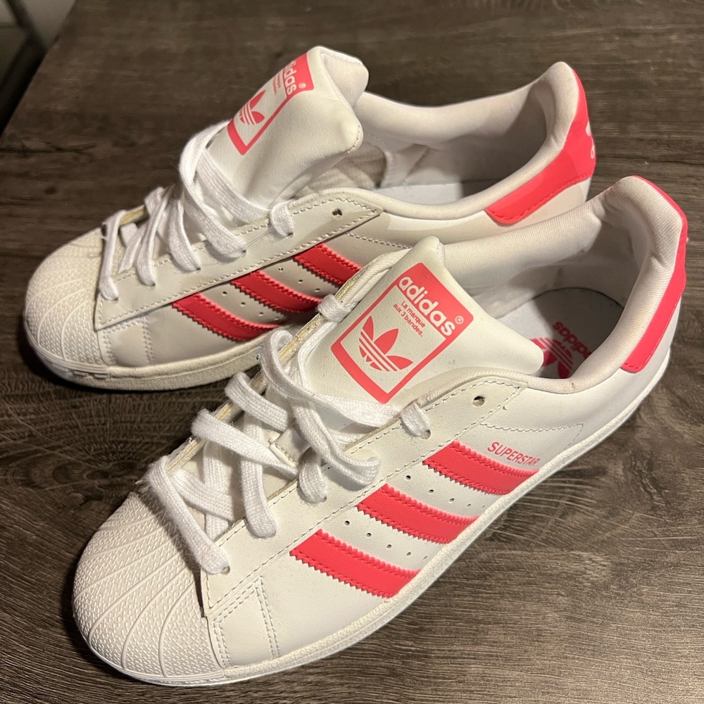 Adidas Women's White and Pink Superstar Sneakers